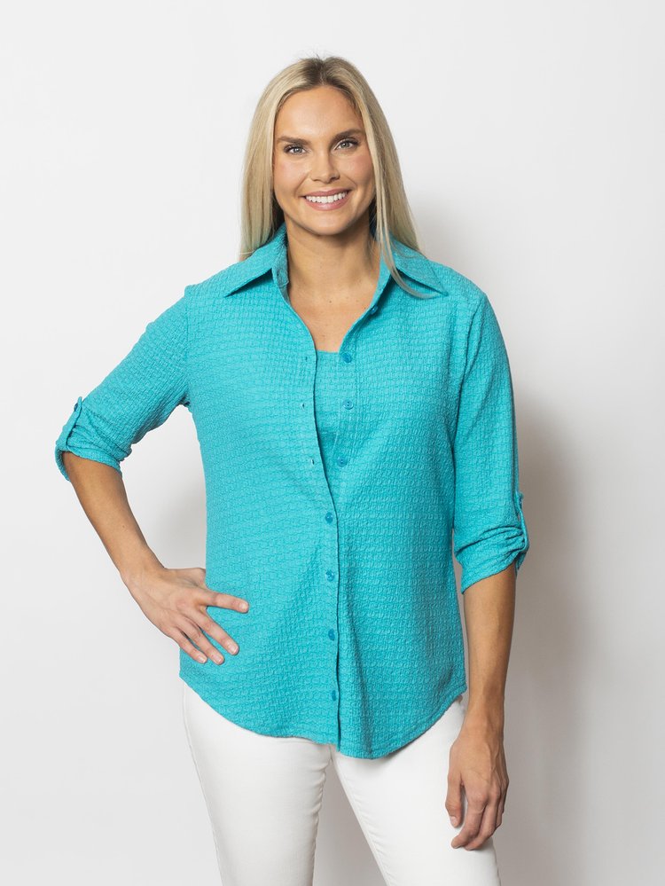 Snoskins Pucker Knit Button Shirt with 3/4 sleeves and Tab 88594-25S