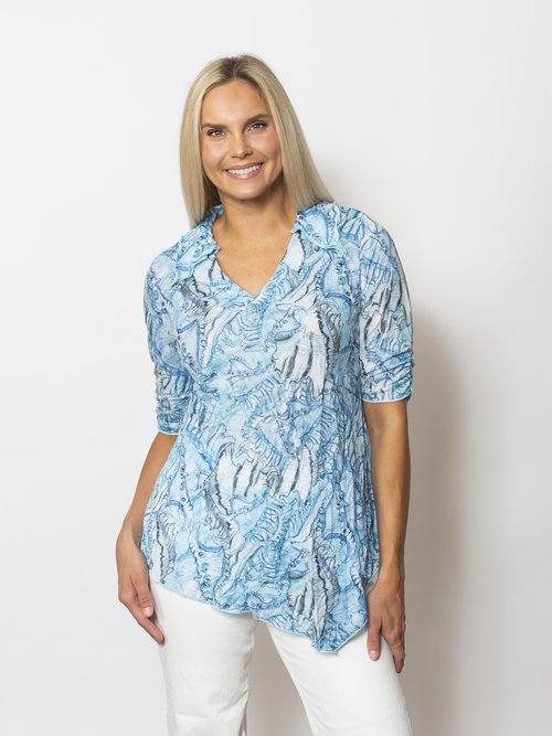 SnoSkins Printed Crinkle Mesh Sweetheart ButtonBlouse 89593-25S