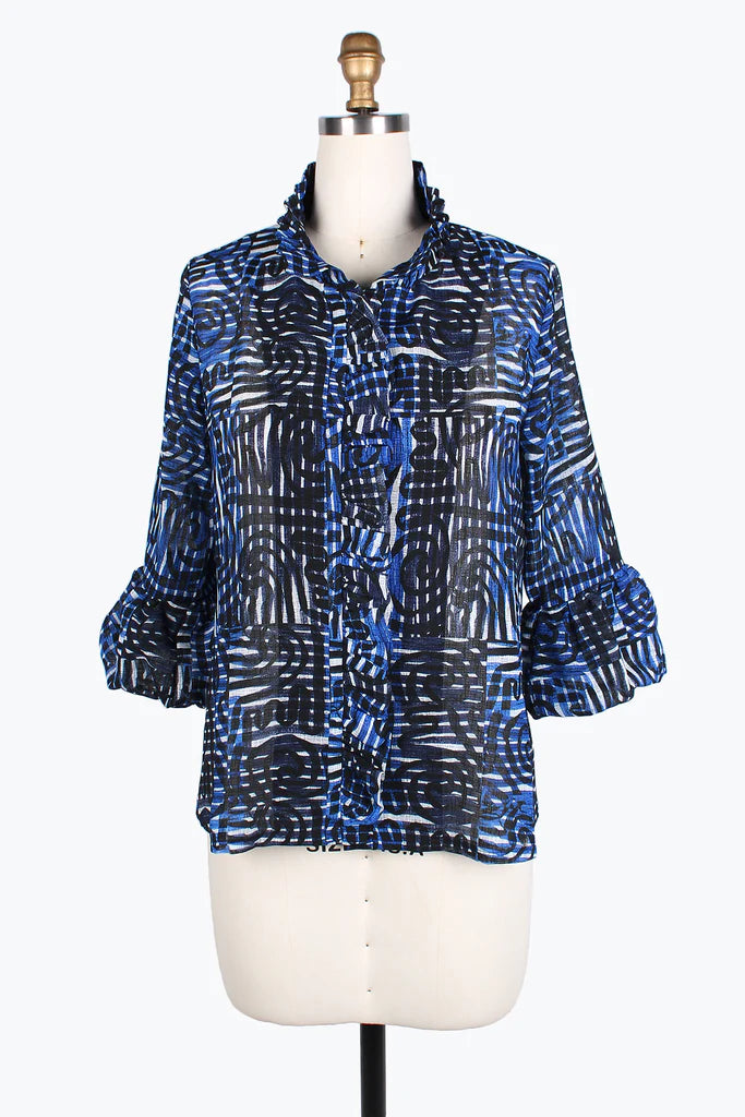 Damee Ruffle & Puffy Sleeve short jacket 4804-BLU