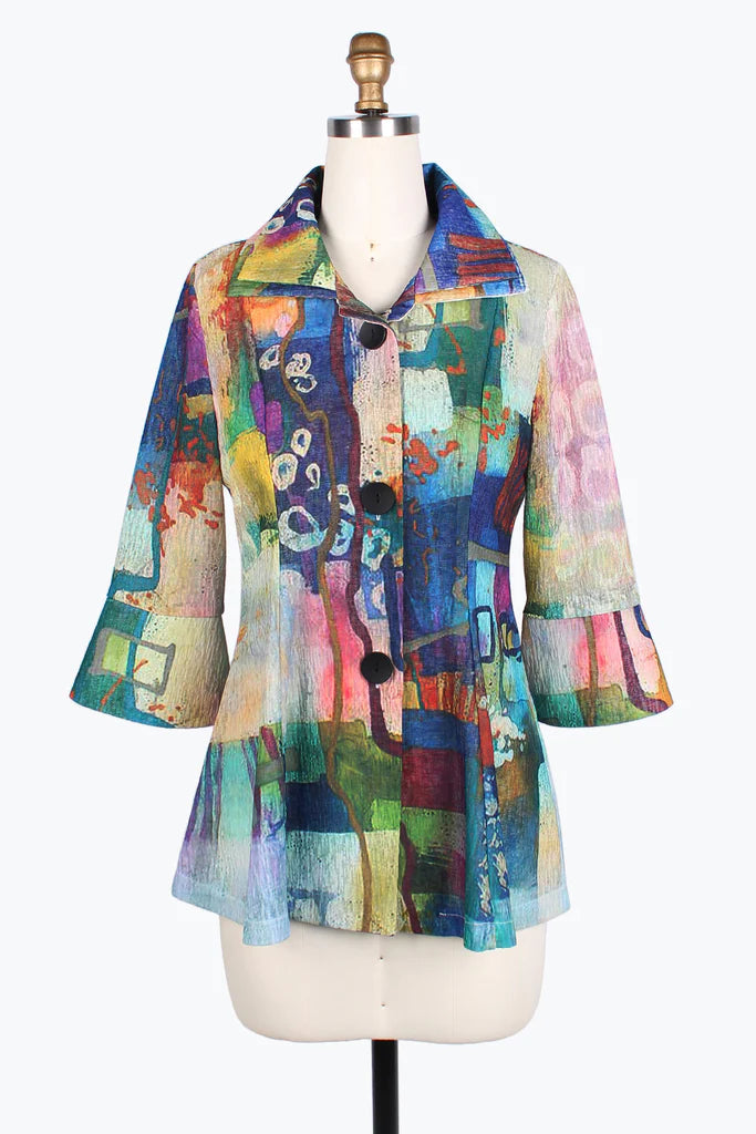 Damee Watercolor art double collar jacket 4810-Green