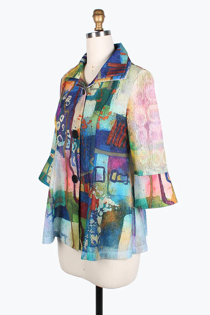 Damee Watercolor art double collar jacket 4810-Green