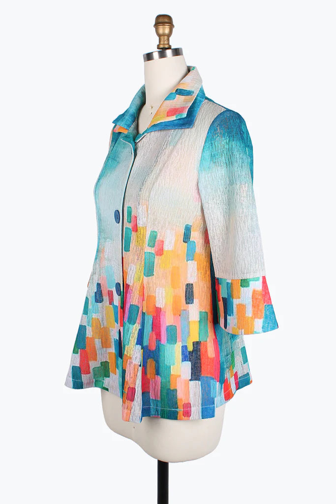 Damee Watercolor art double collar jacket 4811-Blu