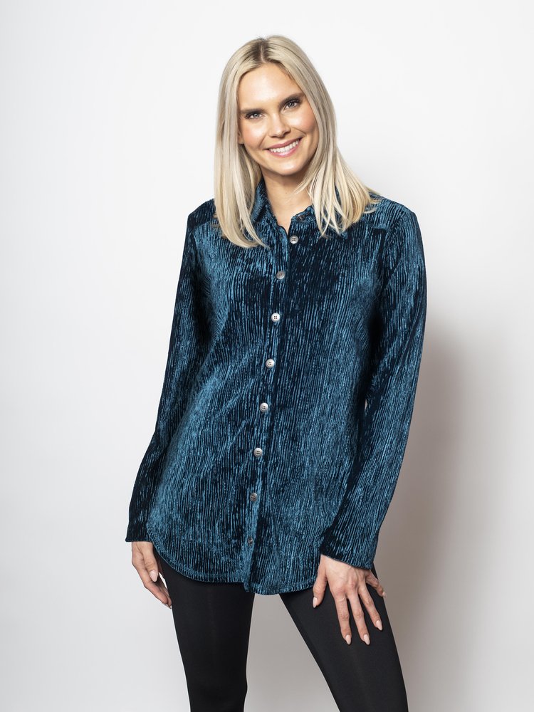 SnoSkins Ribbed Crushed Velvet Button Shirt with Metal buttons Style 56379-23F