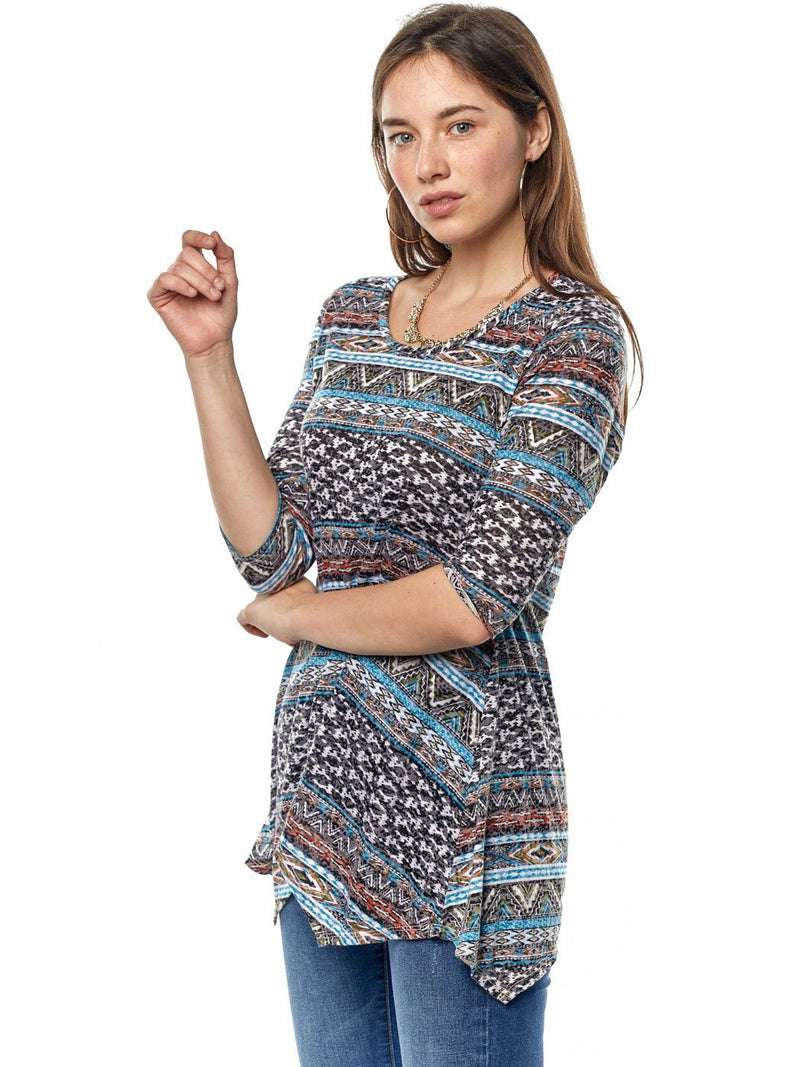 Tianello: "Zuni" Print Cotton Burnout Asbury Tunic CJZU-610-WAS-XS