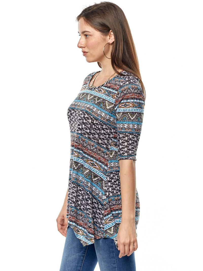 Tianello: "Zuni" Print Cotton Burnout Asbury Tunic CJZU-610-WAS-XS