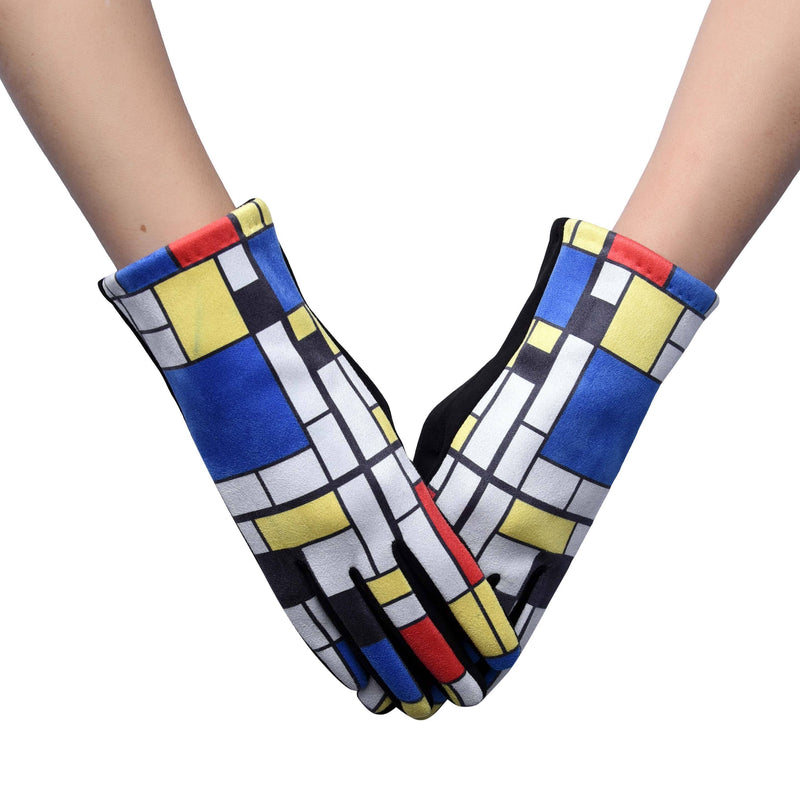 Fine Art Mondrian Composition Ii With Red, Blue, And Yellow Texting Gloves