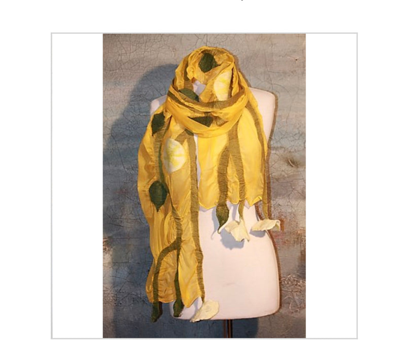 POMEGRANATE MOON GREY  YELLOW Poppy Flower Scarf