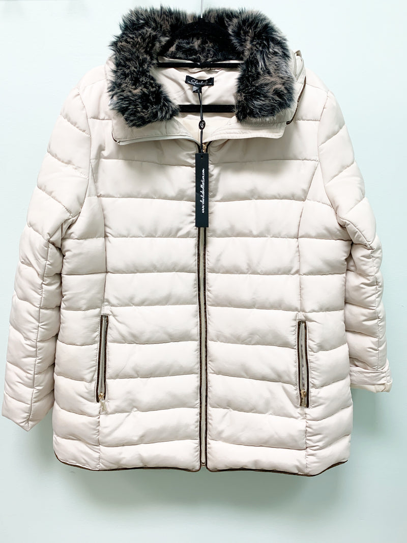 PARKHURST CREAM FAUX FUR HOODY PUFF WINTER COAT C6052 FINAL SALE