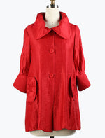 DAMEE NYC ROSE RED LONG SWING JACKET WITH POCKETS 200