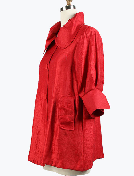 DAMEE NYC ROSE RED LONG SWING JACKET WITH POCKETS 200