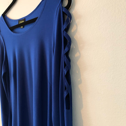 Royal blue top with cutout sleeves by Cartise size M