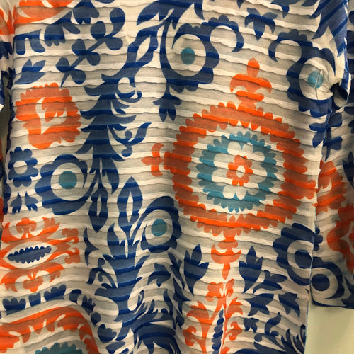 Whimsey Rose top Blue/White/orange