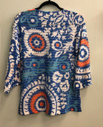 Whimsey Rose top Blue/White/orange