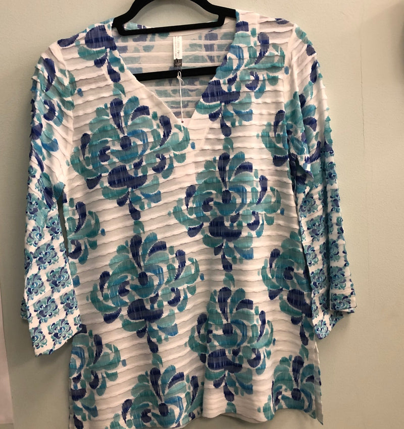 Whimsey Rose top White/Blue/turq