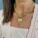 Karine Sultan Ball Chain Necklace With Heart Pendant And Pink Pearl Accent N72700