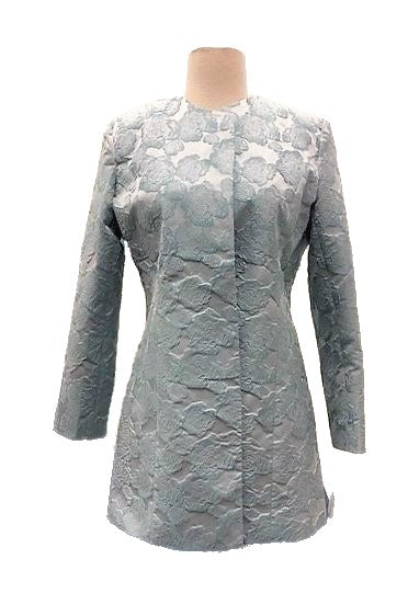 Grace Chuang Jacket JB 1524 Pewter Round neckline embossed flower pattern