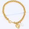 Karine Sultan Braided Link Necklace With Heart Pendant & Large Flat Pearl N72705