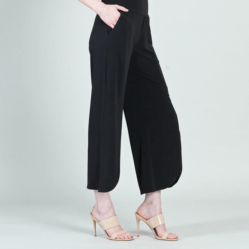 Clara Sun Woo Draped Front Slit Ankle Petal Pant - Black PT30