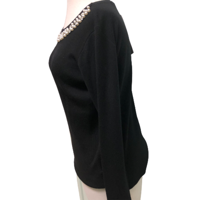 Passioni Round Neck Pearl Sweater Black S M