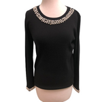 Passioni Round Neck Pearl Sweater Black S M