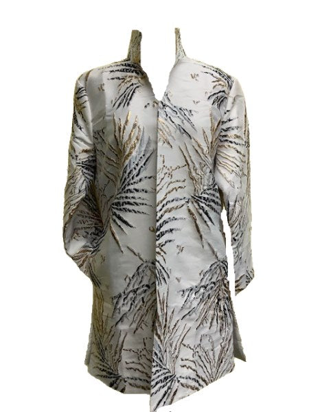 Grace Chuang Jacket JA 1417-2811 long metallic leaf print