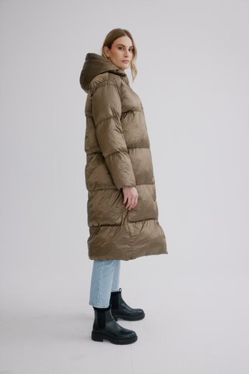 C-RO Long Iridescent Quilted Coat E1320RK-426 Bronze