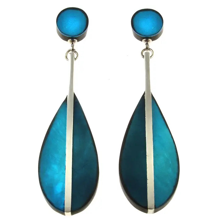 Origin Two Tone Leaf Teardrop Earrings Blue