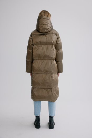 C-RO Long Iridescent Quilted Coat E1320RK-426 Bronze