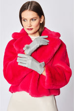 Jayley Leather Gloves with Mink Bobble- GREY