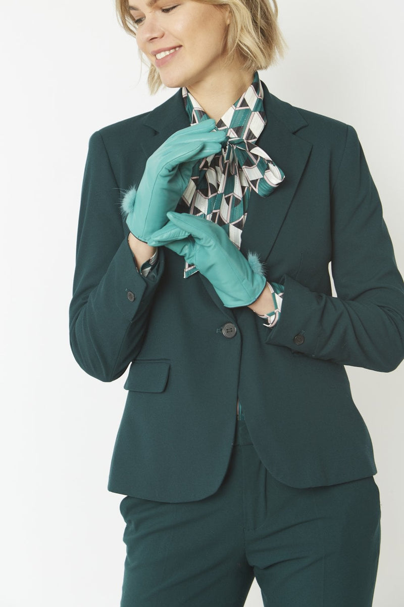 Jayley Leather Gloves with Mink Bobble- TURQUOISE