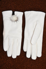 Jayley Leather Gloves with Mink Bobble- CREAM